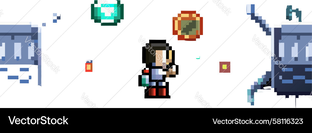 Pixel Art Game Assets - Characters & Items Vector Image