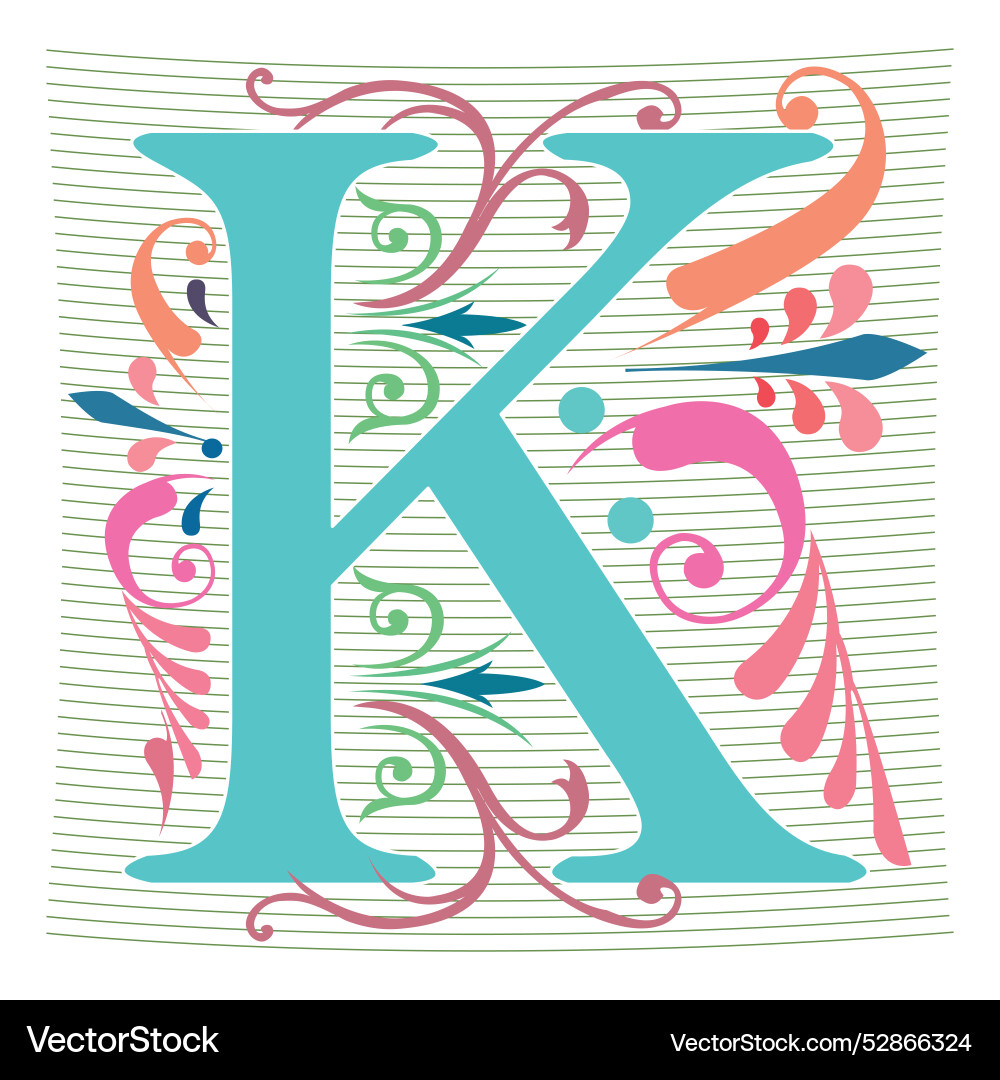 Art regal initial caps font capital letter k Vector Image