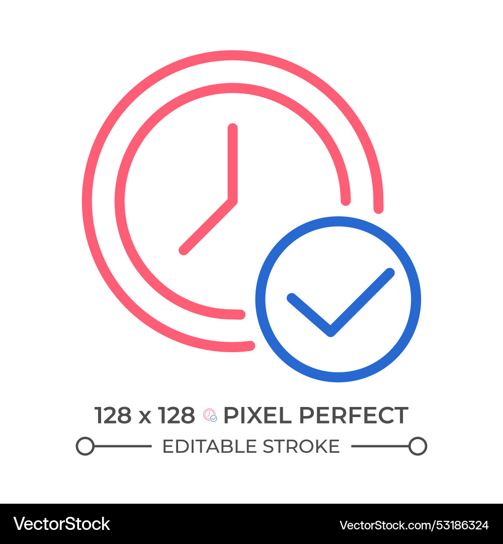 Clock with check mark two color line icon Clock with check mark two color line icon vector image