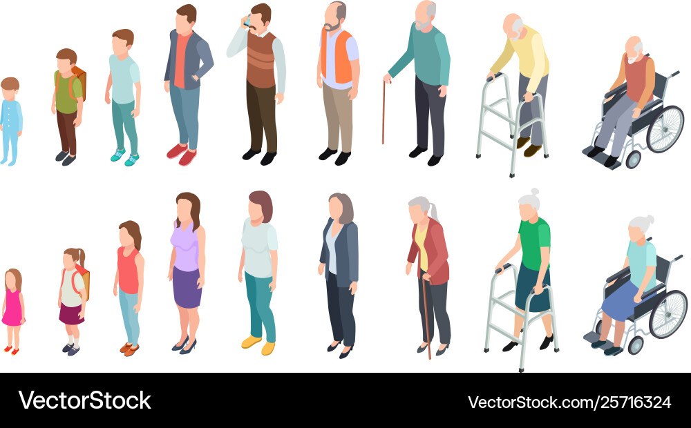 Different generations isometric people adult vector image