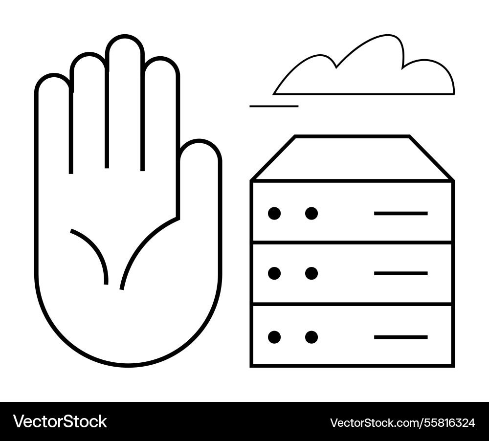 Hand gesture with data server and cloud element Hand gesture with data server and cloud element Vector Image