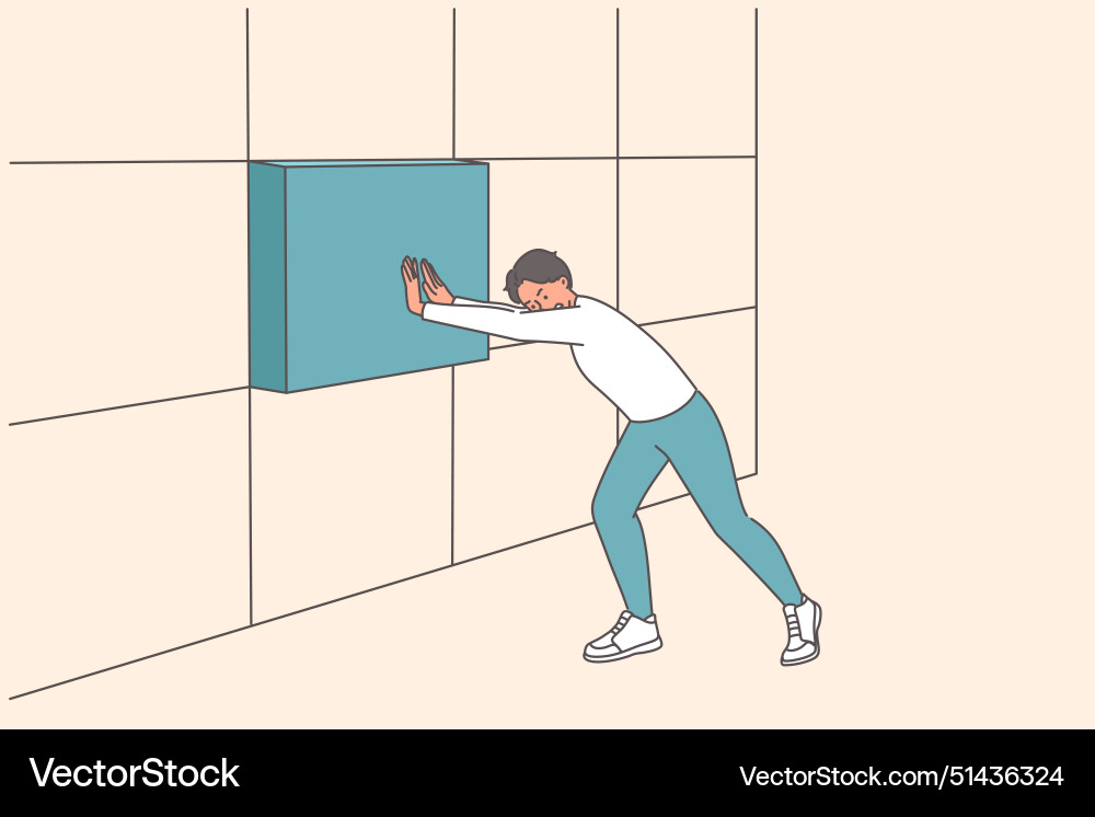 Strong business man installing missing block Strong business man installing missing block vector image