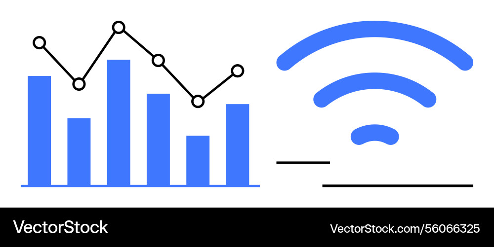 Bar graph with line chart and wireless signal vector image