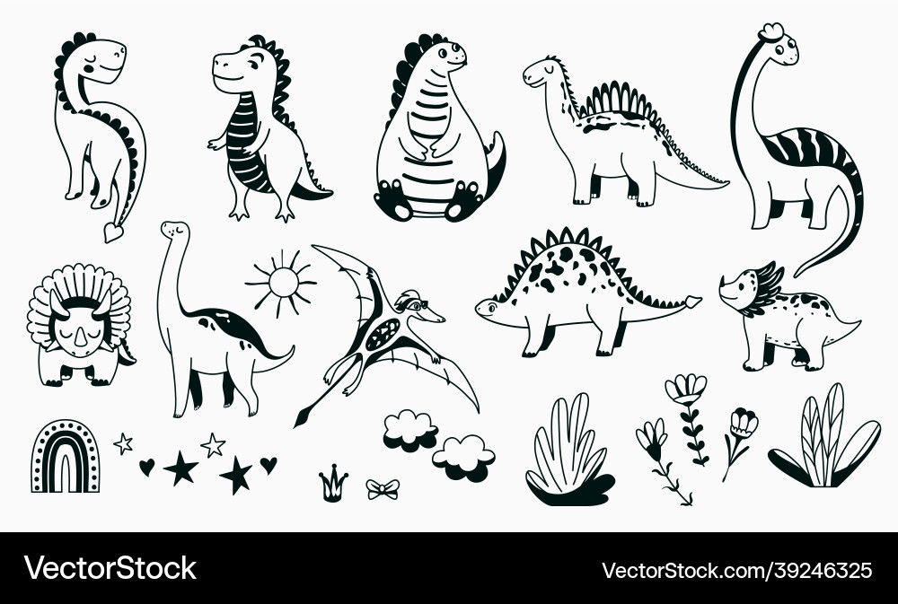 Dino cute icon set with animal Dino cute icon set with animal vector image