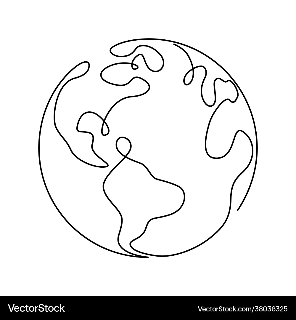 Earth globe in one continuous line drawing round vector image