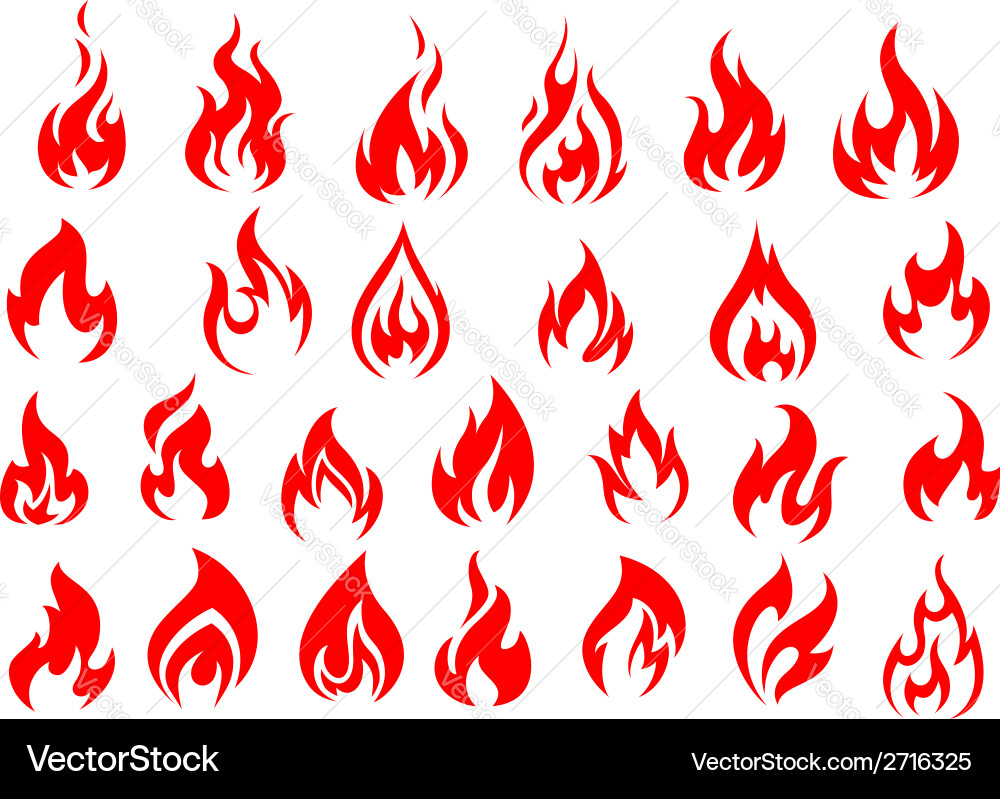 Red Fire Icons & Flame Pictograms Vector Image