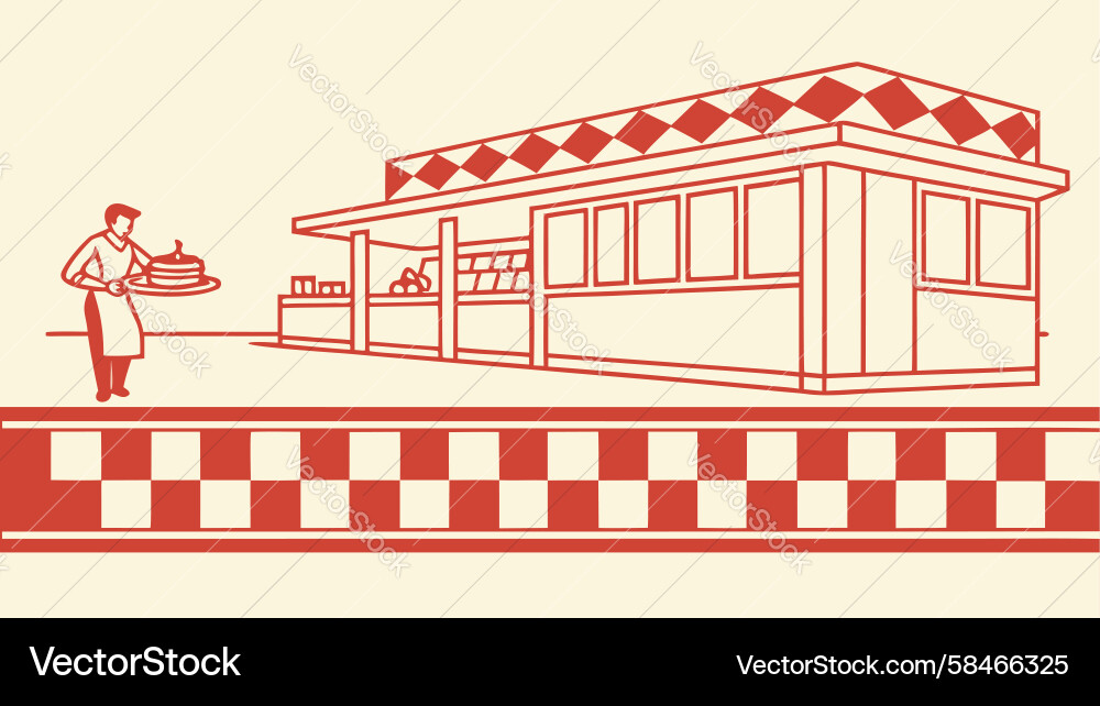 Retro Diner Front with Server Vector Image