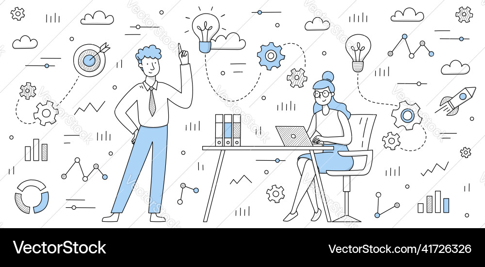 Business team develop idea colleagues working Business team develop idea colleagues working vector image