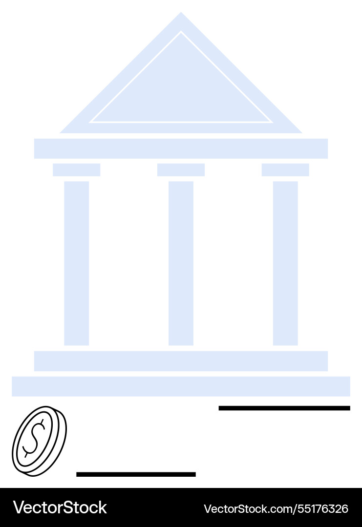 Classical bank building with coin emphasizing Vector Image