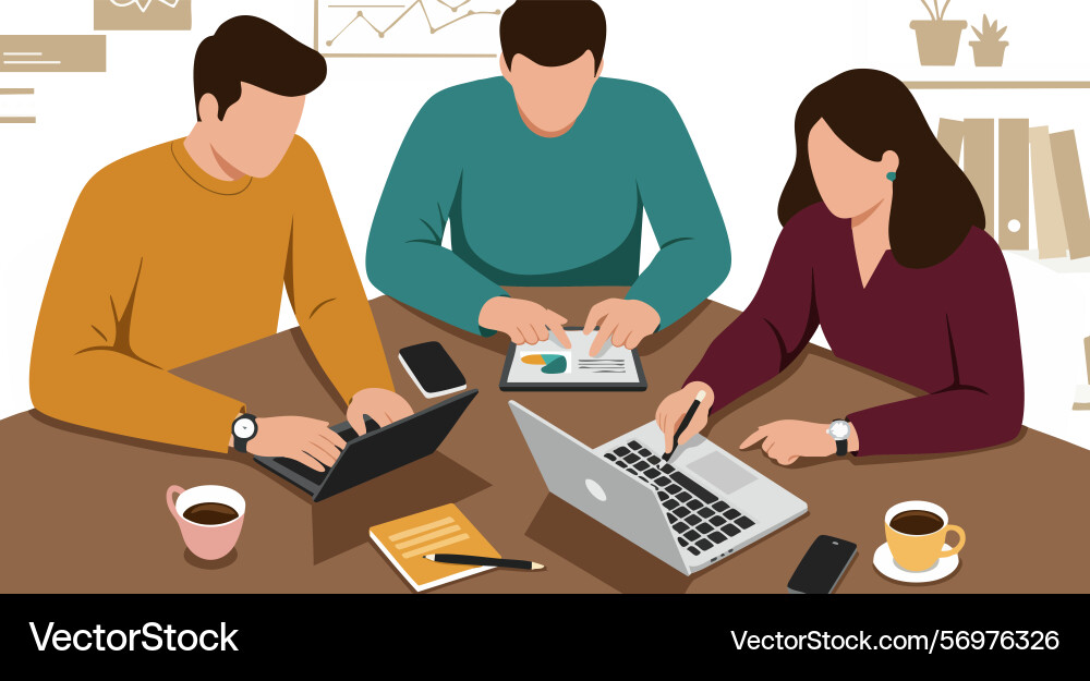 Group of colleagues working together using Group of colleagues working together using vector image