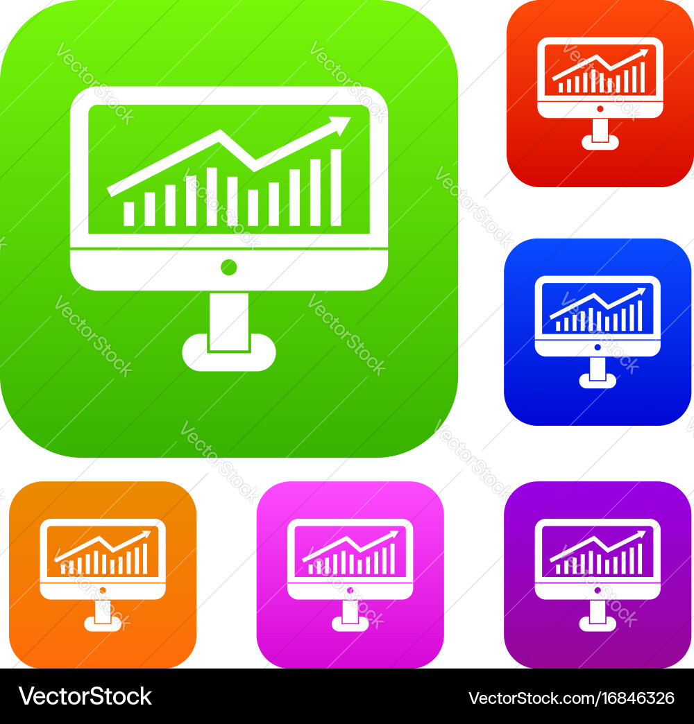 Growth graph on the computer monitor set vector image