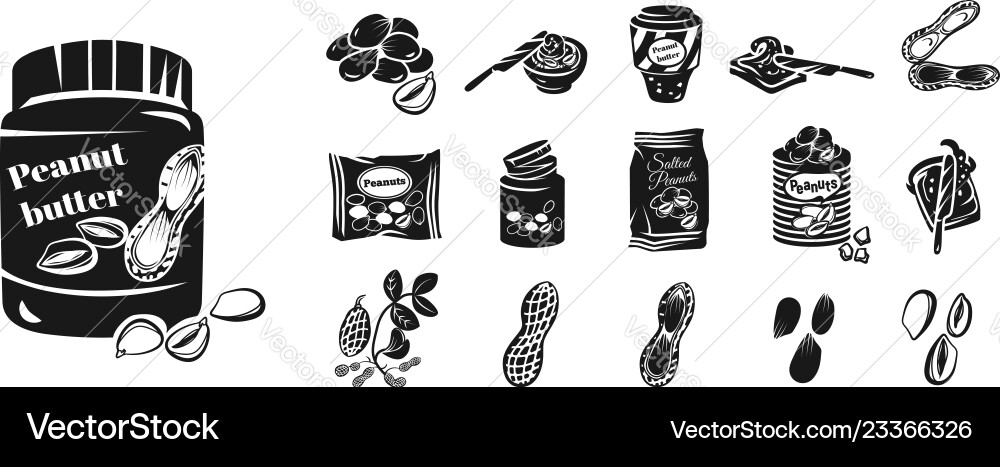 Peanut icon set simple style Peanut icon set simple style Vector Image