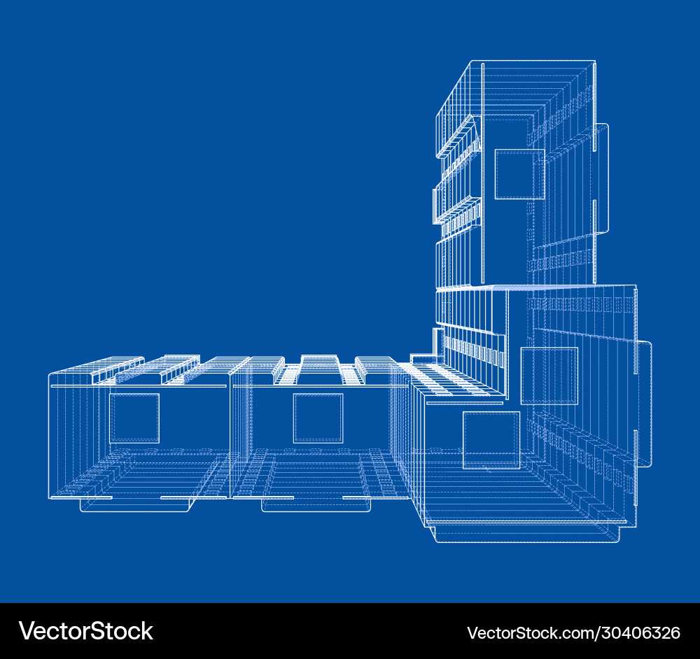 Wire-frame model a multi-storey building vector image
