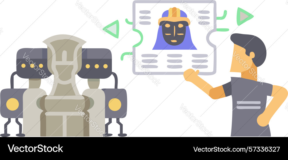 Human interacting with ai robot control design vector image