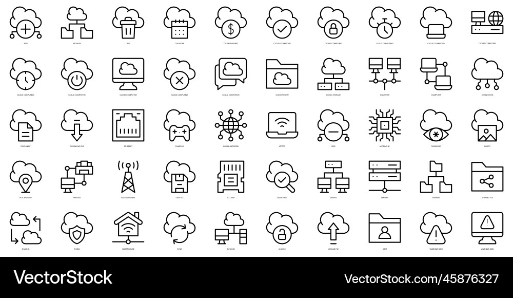 Set of thin line cloud computing and network icons Set of thin line cloud computing and network icons Vector Image