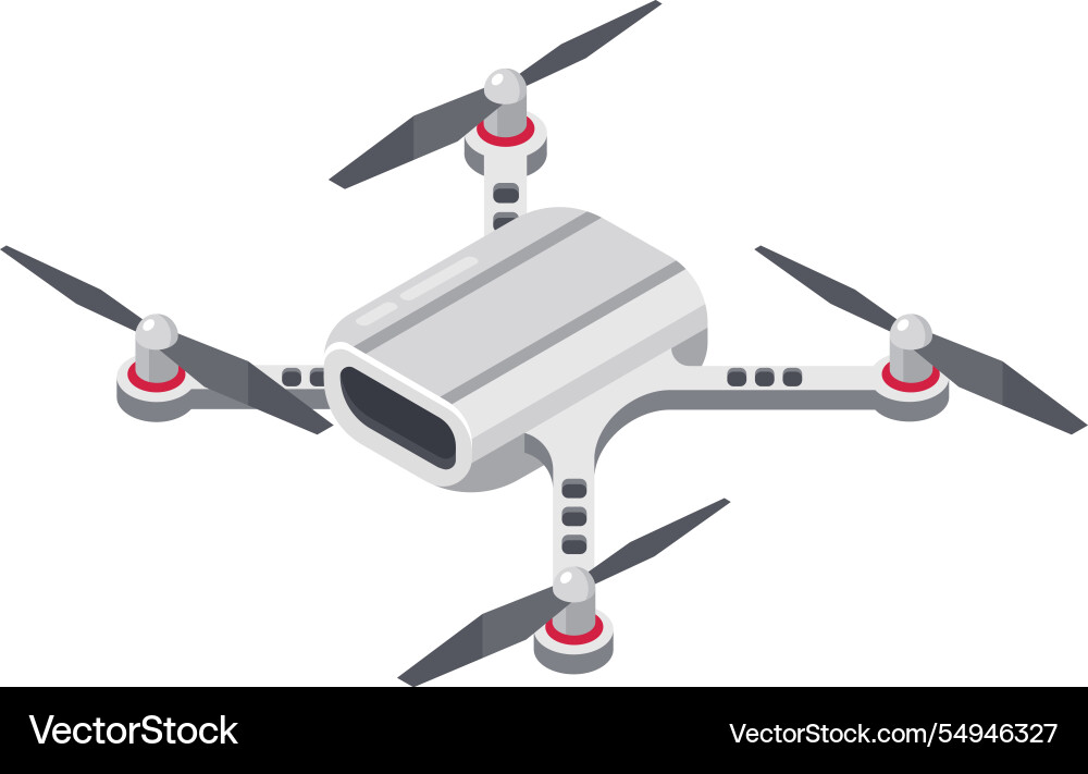 White drone with rotating propellers and a camera White drone with rotating propellers and a camera vector image