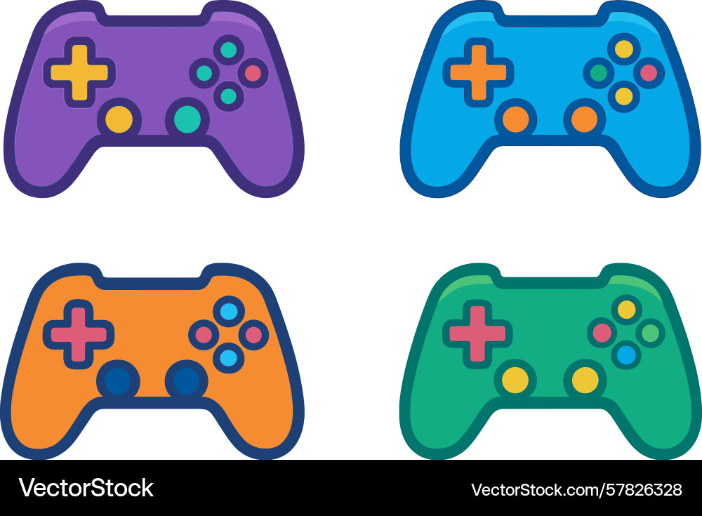 Colorful game controllers arranged in a square Colorful game controllers arranged in a square Vector Image