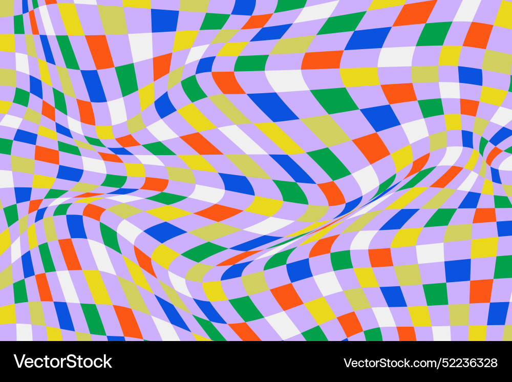Groovy wavy checkered pattern background retro vector image