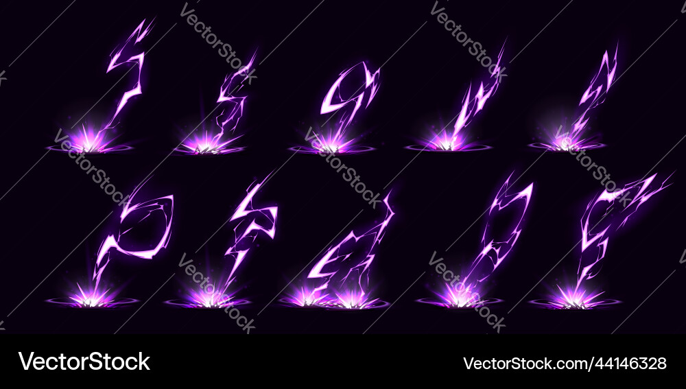 Lightnings purple thunderbolts hit ground vector image