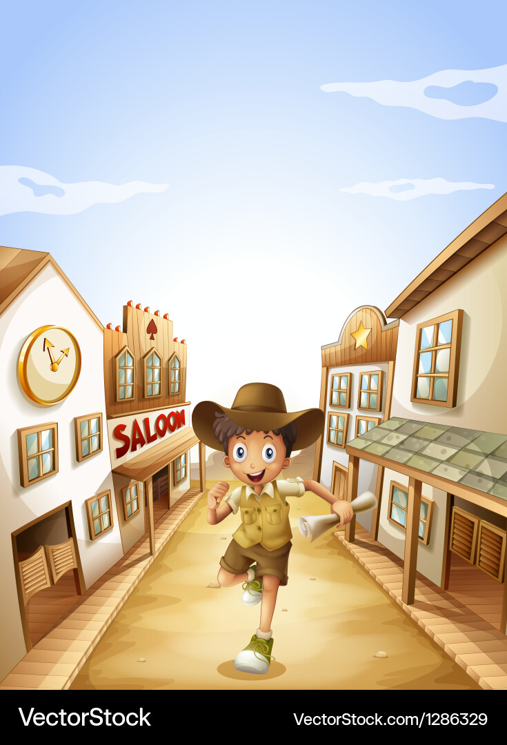 A boy holding paper while running Royalty Free Vector Image