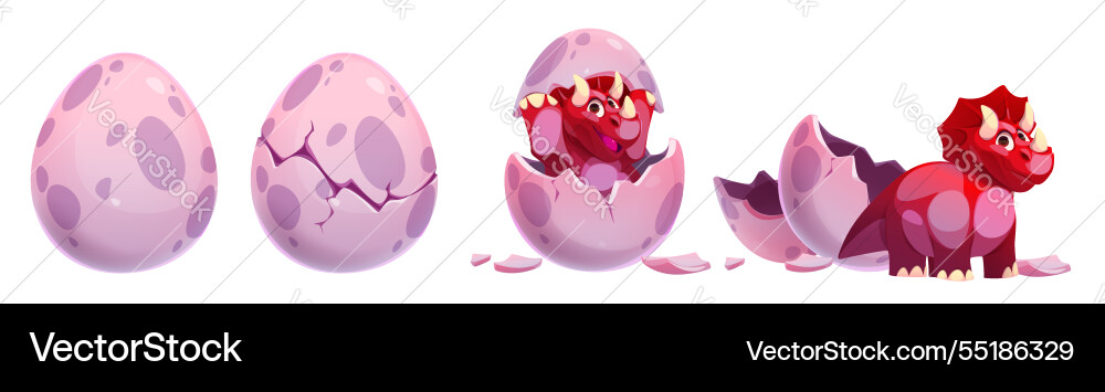 Cute red reptile hatching sequence Cute red reptile hatching sequence vector image