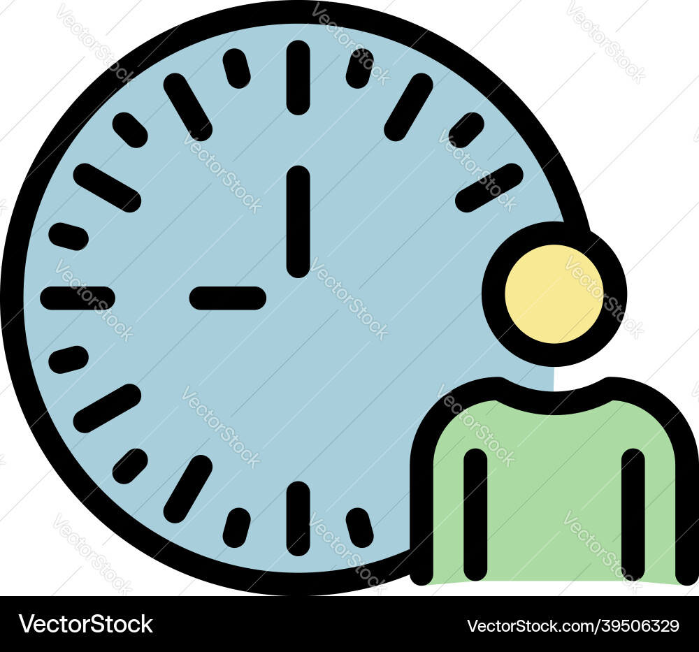 Man and analog clock icon color outline Man and analog clock icon color outline vector image