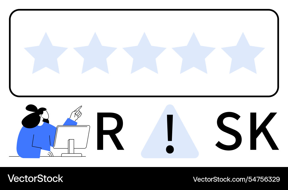 Man at computer pointing to a low star rating Man at computer pointing to a low star rating Vector Image