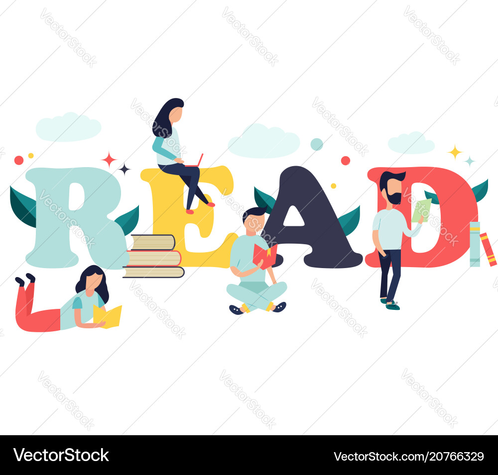 Reading concept with characters and books Reading concept with characters and books vector image