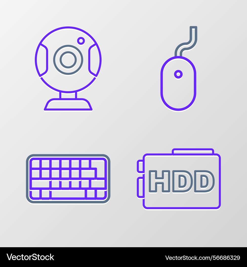 Set line hard disk drive hdd keyboard computer Set line hard disk drive hdd keyboard computer Vector Image