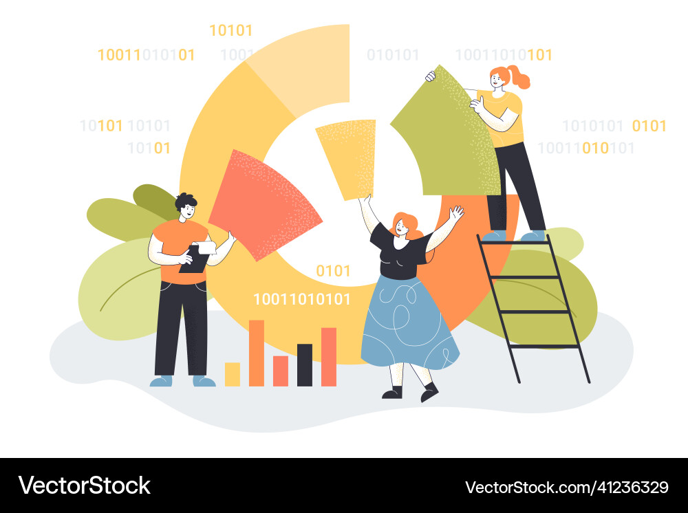 Team of analysts working with diagrams on data vector image