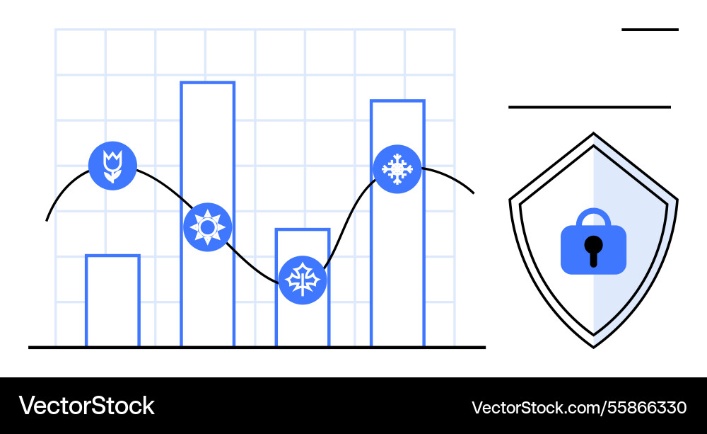 Data security and seasonal variations in bar graph Data security and seasonal variations in bar graph vector image