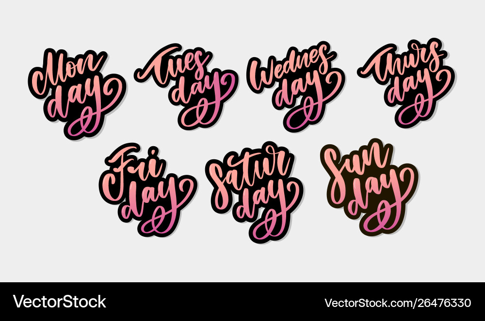 Handwritten week days and symbols set ink font Handwritten week days and symbols set ink font vector image