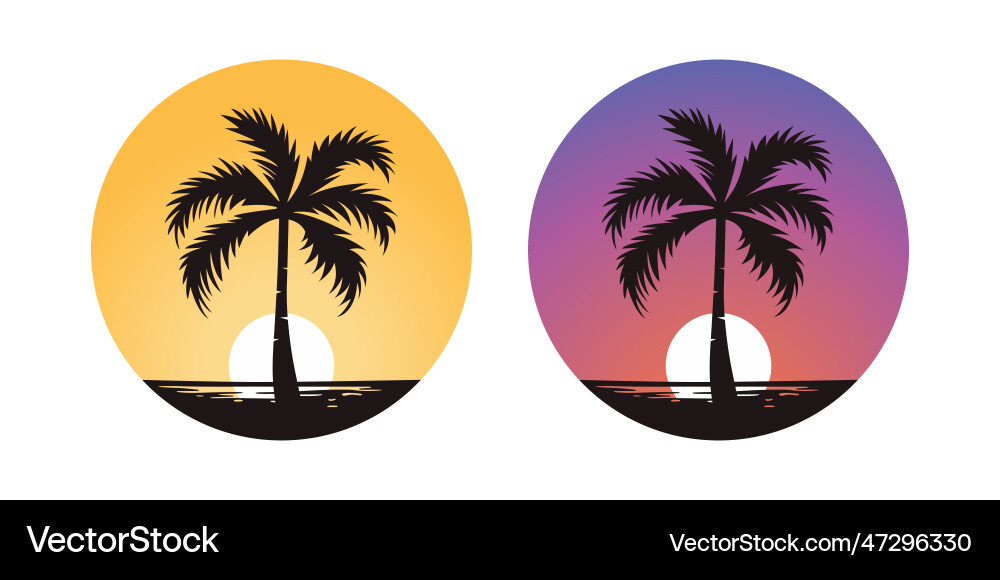 Palm trees tree icon set isolated Palm trees tree icon set isolated vector image