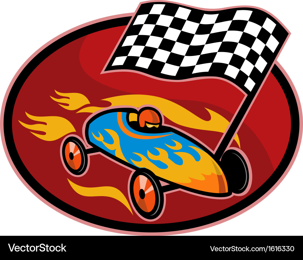 Soap box derby racing with race flag Royalty Free Vector