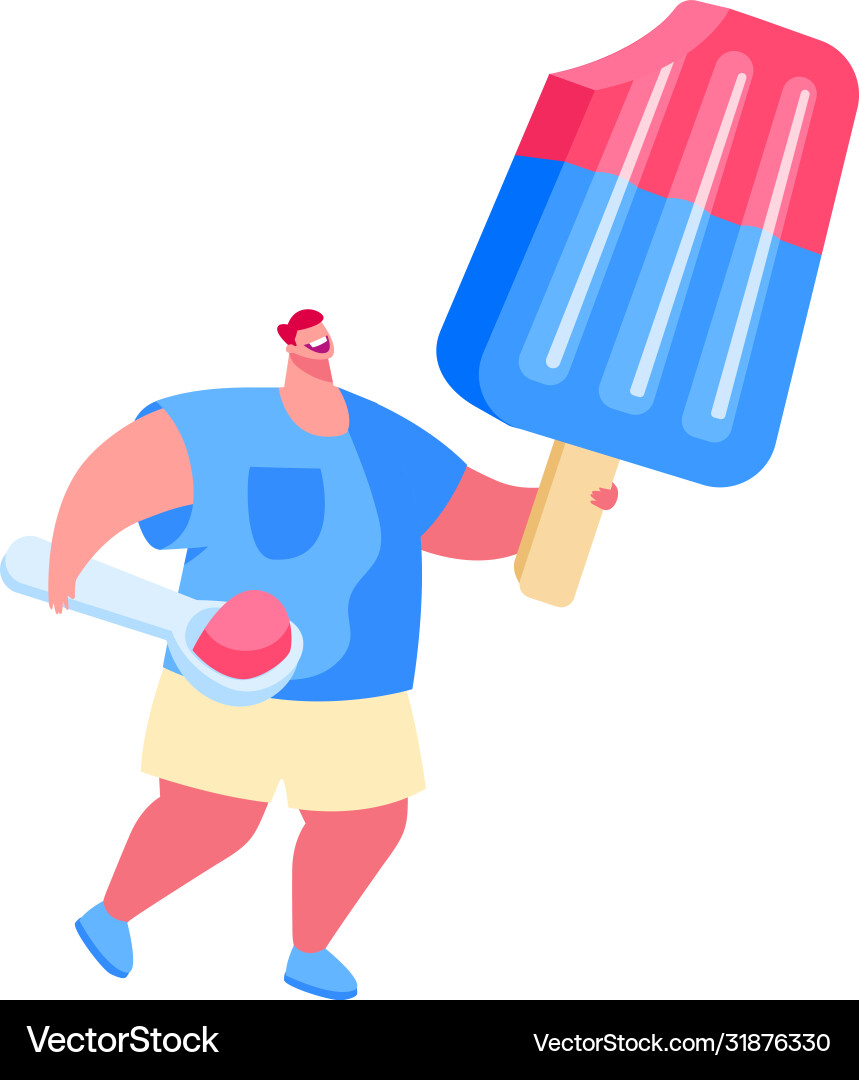 Tiny male character with scoop in hand carry huge vector image