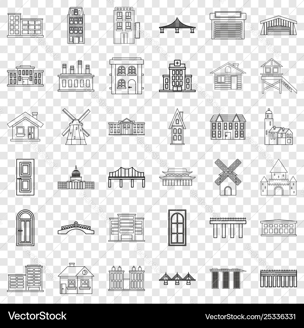 Building icons set outline style Vector Image