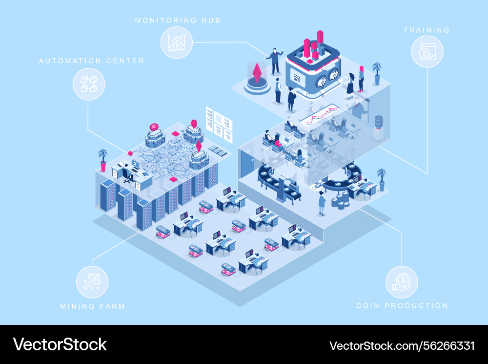 Cryptocurrency mining 3d isometric concept for web Cryptocurrency mining 3d isometric concept for web vector image