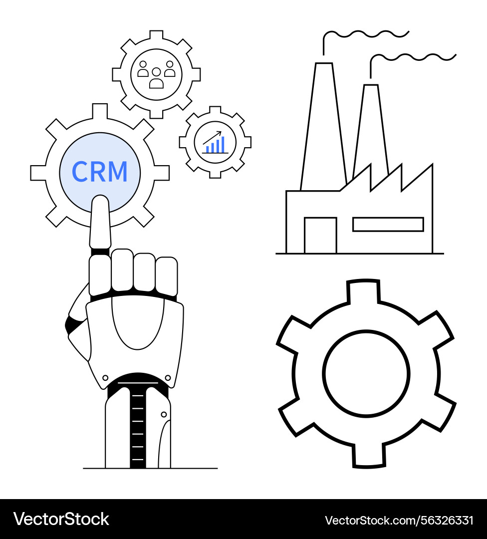 Robotics & CRM Interaction Vector Image