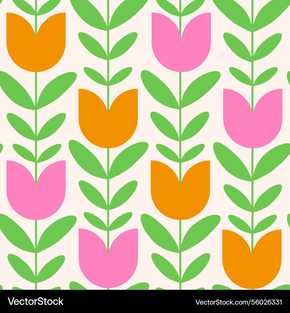 Scandinavian pink orange tulips seamless pattern Scandinavian pink orange tulips seamless pattern vector image
