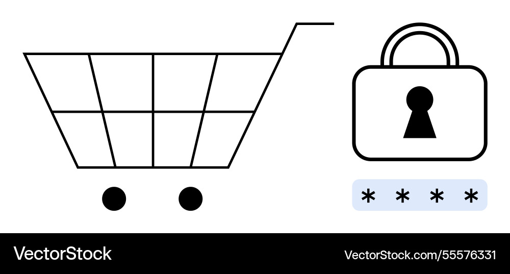 Shopping cart with security lock and password Shopping cart with security lock and password vector image