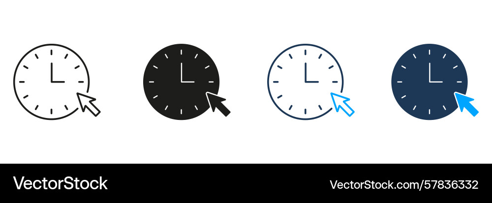 Clock with cursor line and solid icon set time Vector Image