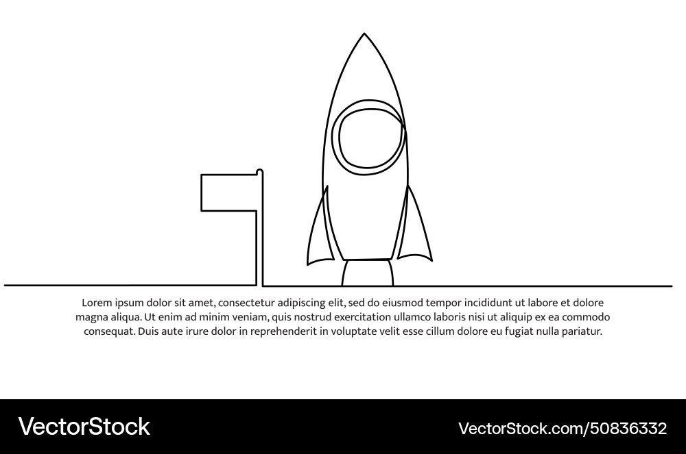 Continuous line design of rocket and flag concept Continuous line design of rocket and flag concept Vector Image