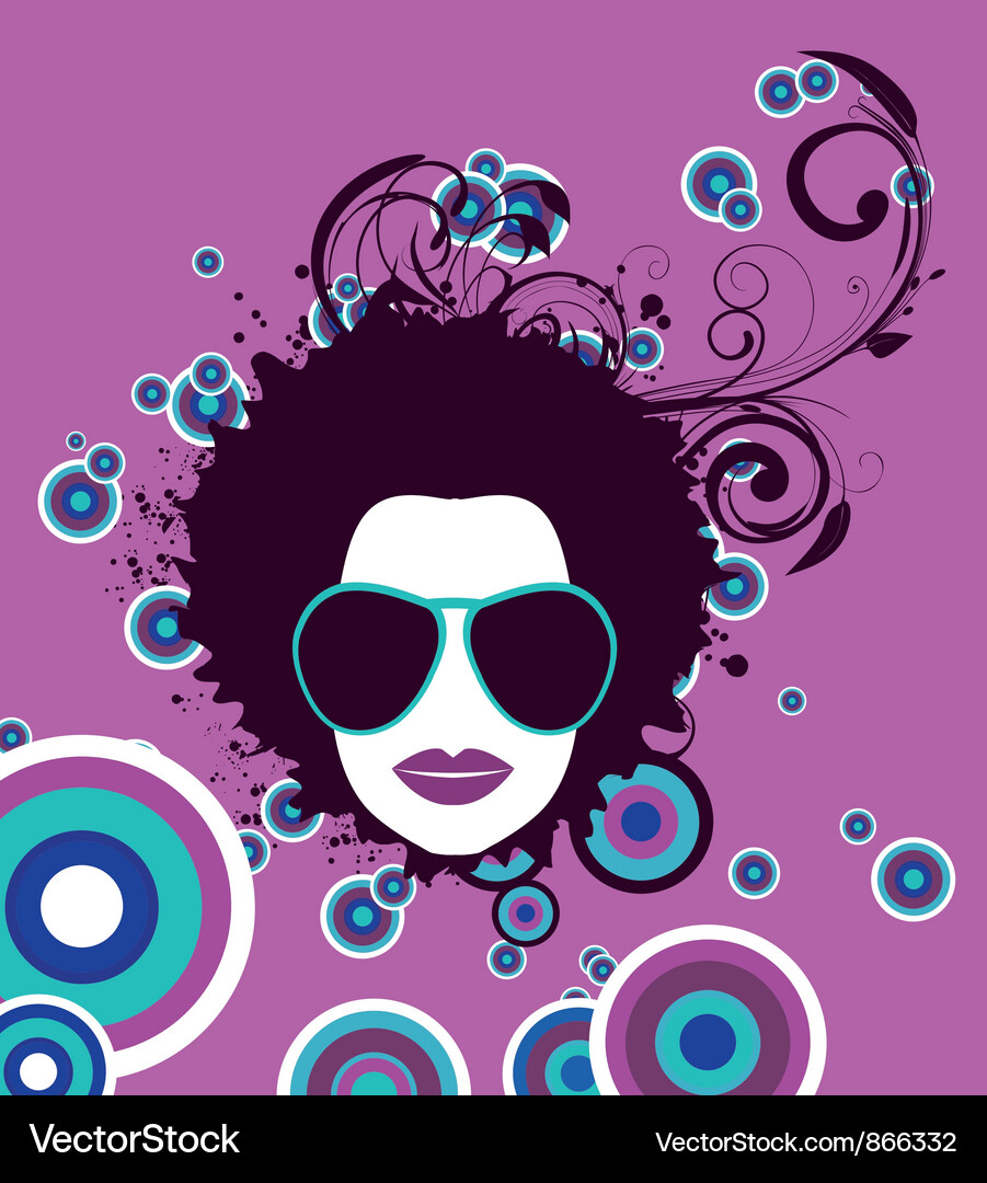 Funky face with floral and grunge Vector Image