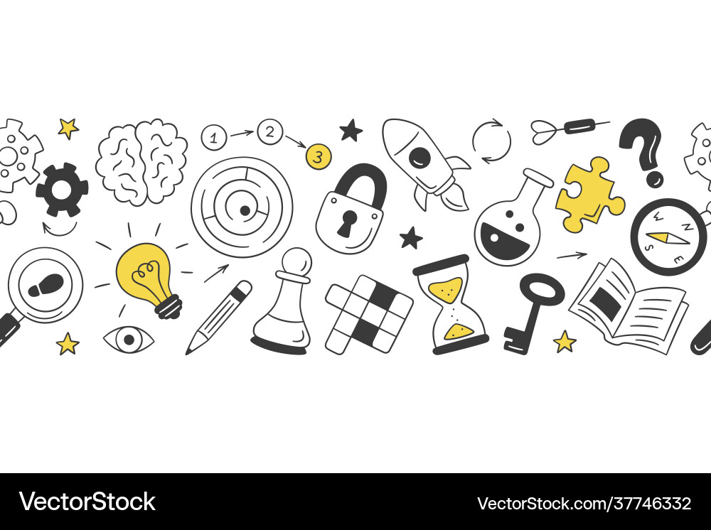 Puzzle and riddles hand drawn horizontal pattern Puzzle and riddles hand drawn horizontal pattern vector image