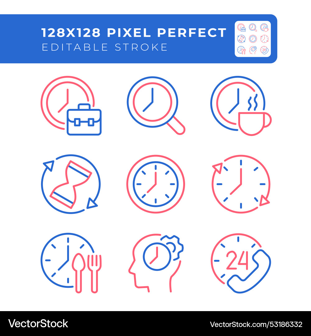 Time related two color line icons set vector image