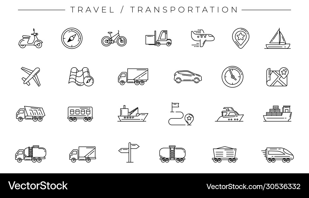 Transportation Line Icons - Travel Set Vector Image