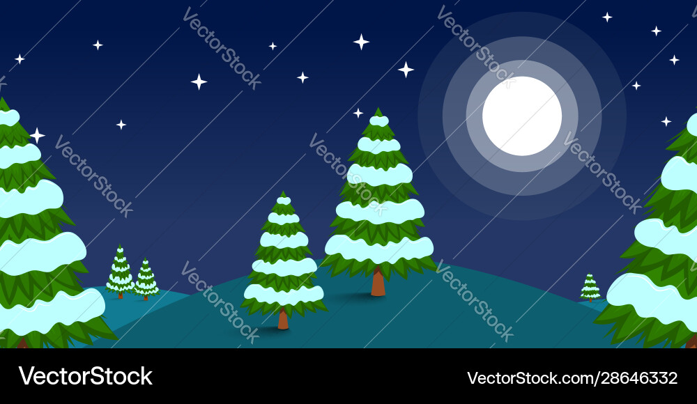 Winter landscape with pine trees in cartoon style Winter landscape with pine trees in cartoon style Vector Image