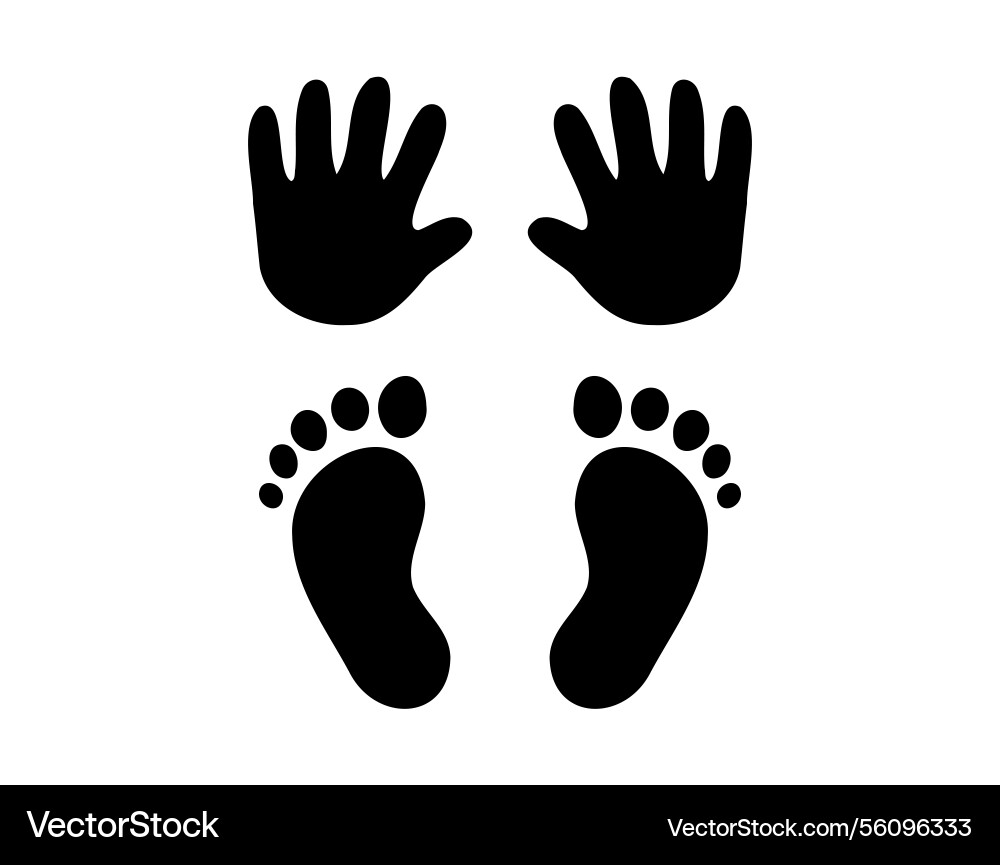 Baby Fußabdrücke und Hand klein niedlich schwarz Baby Fußabdrücke und Hand klein niedlich schwarz vektorbild