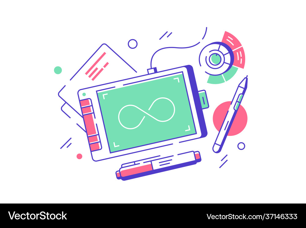Designer equipment using graph tablet with button Designer equipment using graph tablet with button Vector Image