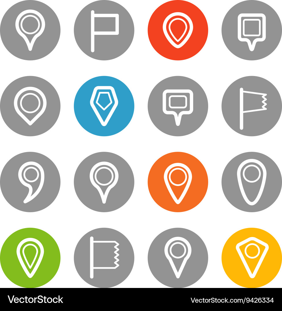Different navigation pins set with rounded corners vector image